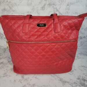 BCBG Paris Scarlet Red Faux Leather Quilted Tote Bag Purse‎